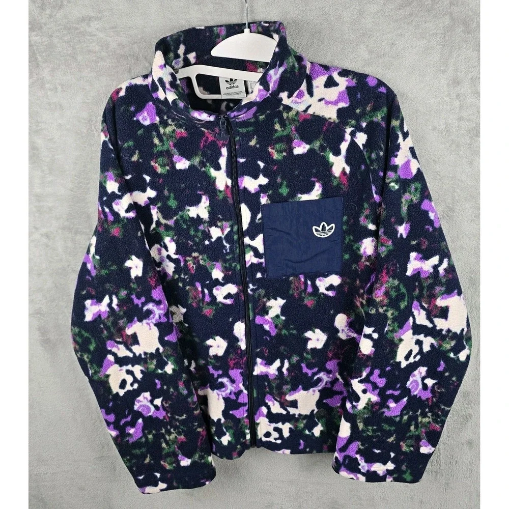 Adidas Originals Womens Full Zip Fleece Jacket Navy Purple Abstract‎ Print Small